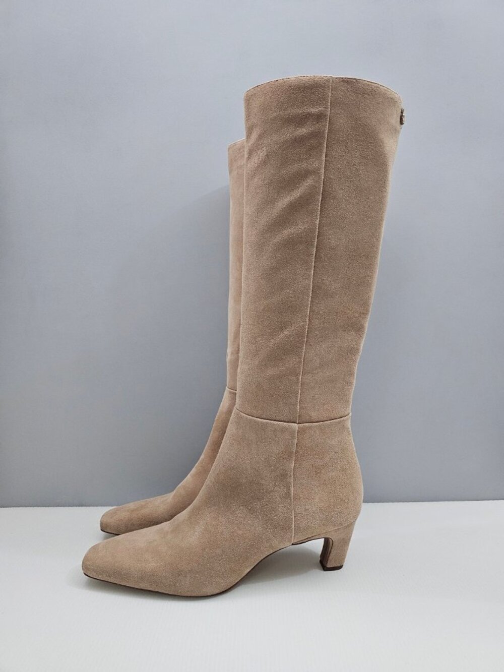 Sam Edelman Molly Knee High Tall Boots Womens 10 Tan Suede Square Toe Low Heel